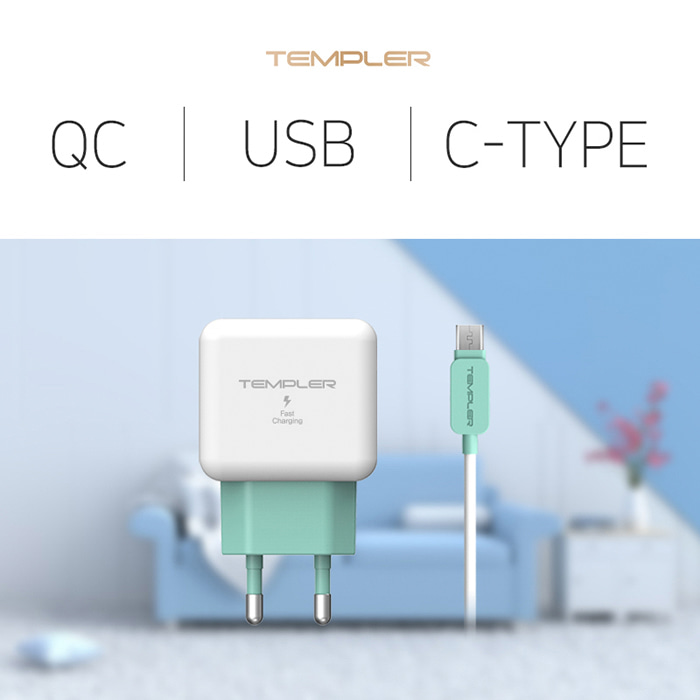 템플러 QC3.0 1포트 가정용 충전기 (C타입케이블 포함)